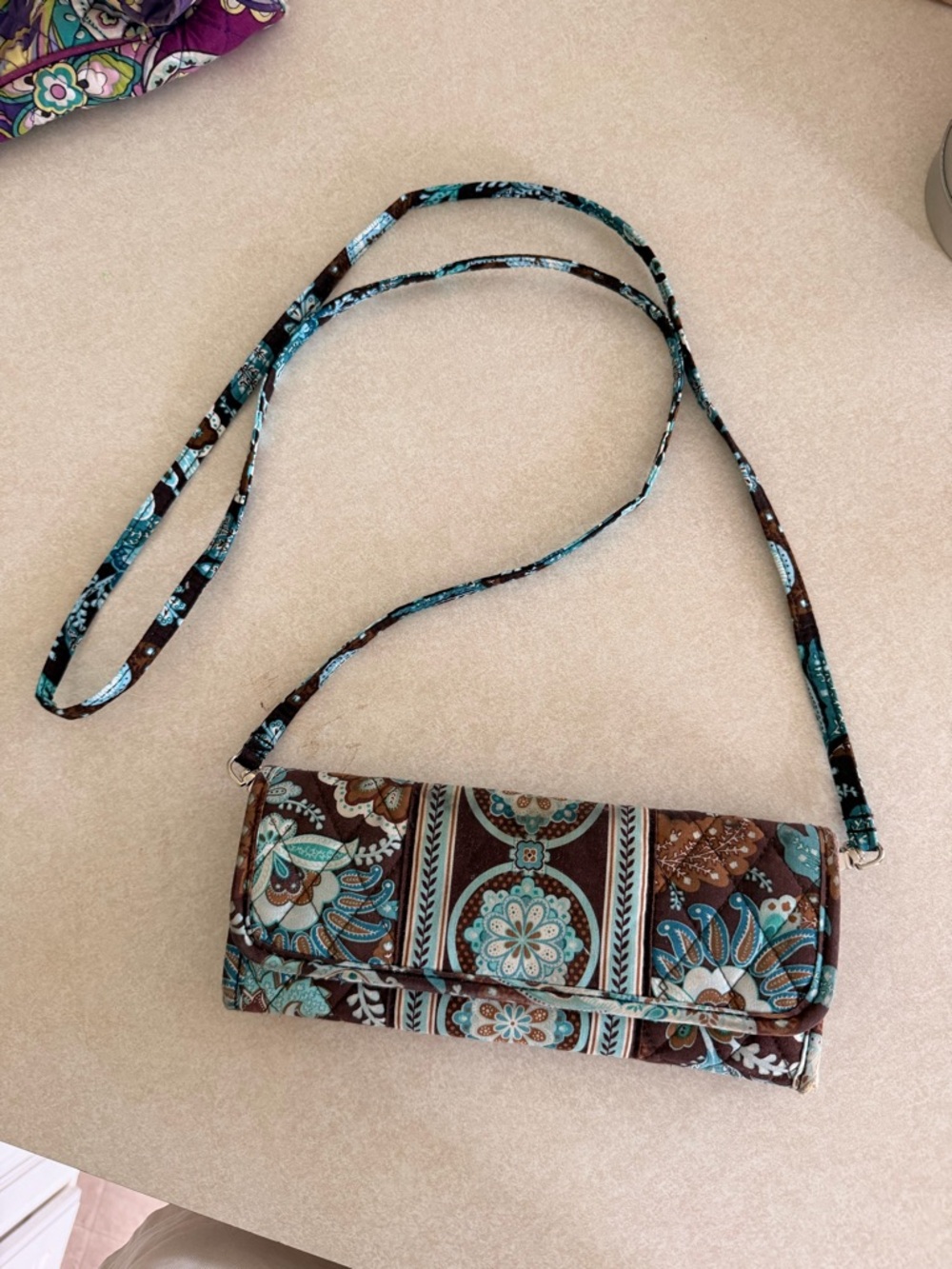 Vera Bradley Brown & Teal Quilted Floral Paisley Crossbody